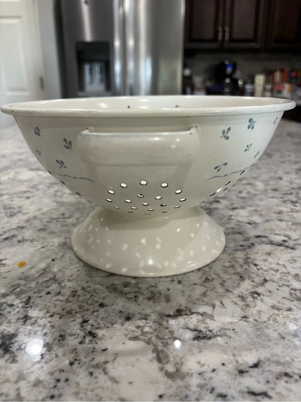 Vintage Cream Floral Enamel Colander Cottagecore Grandma core Decor